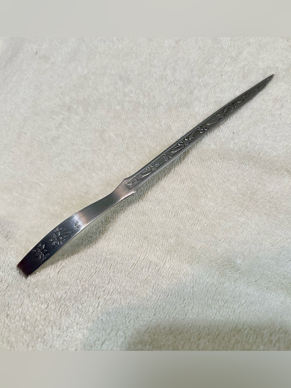 Vintage Wescosa Stainless Steel Floral Etched Letter Opener Desk Decor Japan